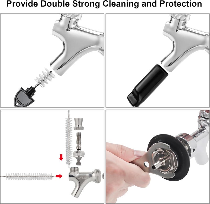WELLBOM Draft Beer Tap Plugs Brush Beer Faucet Plug 5PCS Beer Keg Tap Plugs, 5PCS Beer Keg Tap Cover Beer Faucet Brush Caps Cover, 3PCS Long Cleaning Brushes and Beer Faucet Wrench Kit for Most Kegerator Tap - Image 2